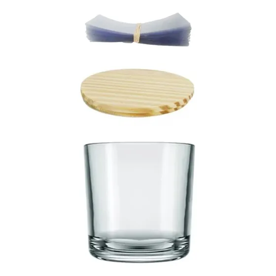 Copo Vidro Whisky 265ml C/ Tampa Madeira Lacres P/velas C/10