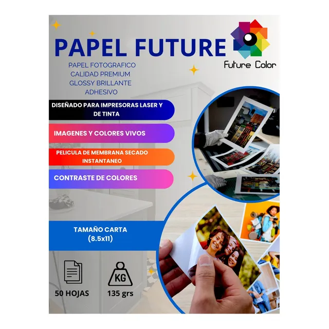 Papel Fotografico Glossy Adhesivo Carta 135g 250 Hojas Color Blanco