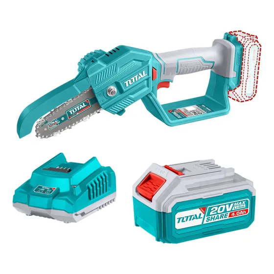 Mini Motosierra De Mano Inalámbrica Total 20v, 5 Pulgadas, 130mm - Jardín, Poda - Con 1 Batería 4.0ah Litio-ion Y Cargador