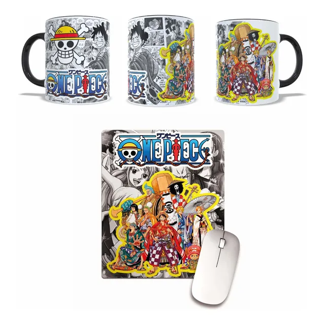 Taza Interior Negro Y Mouse Pad One Piece Luffy Anime