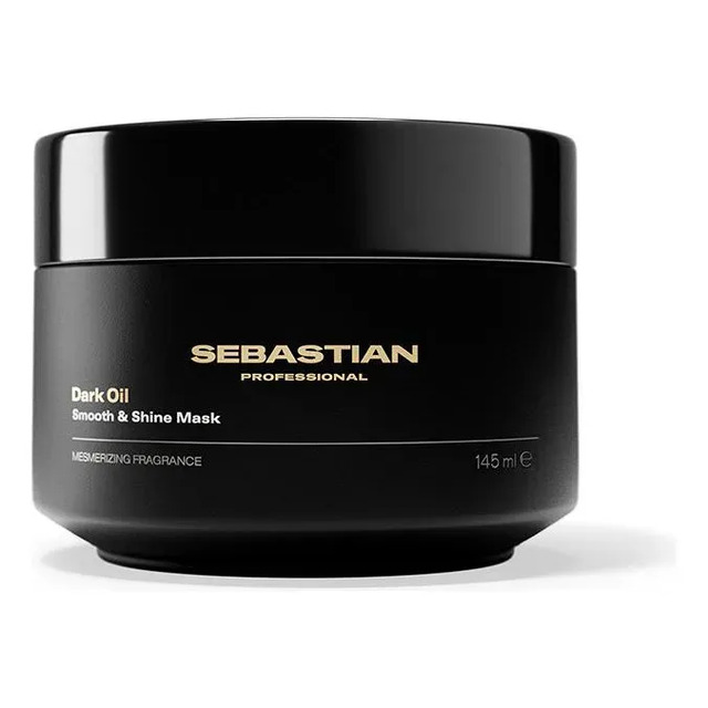 Embalagem preta circular da máscara capilar Sebastian Professional Dark Oil de 145ml com logomarca dourada em destaque
