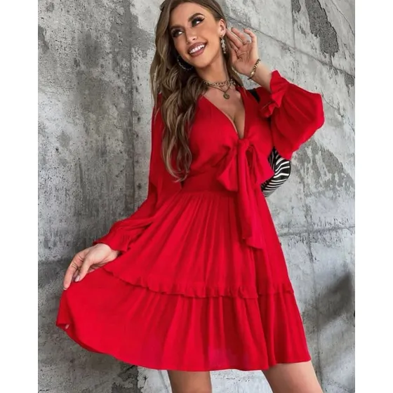Vestido Rojo Importado Manga Larga