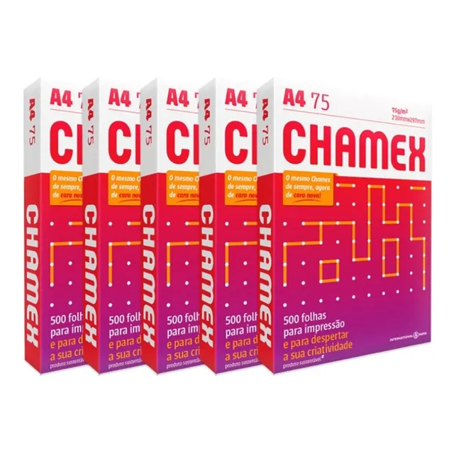 Resma Chamex A4 blanco de 2500 hojas de 75g color blanco de 5 unidades por pack