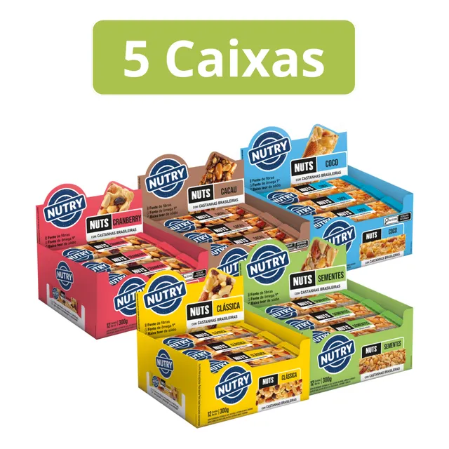 Kit 5 Caixas Barra De Nuts Nutry Cx C/ 12 Unidades - Atacado