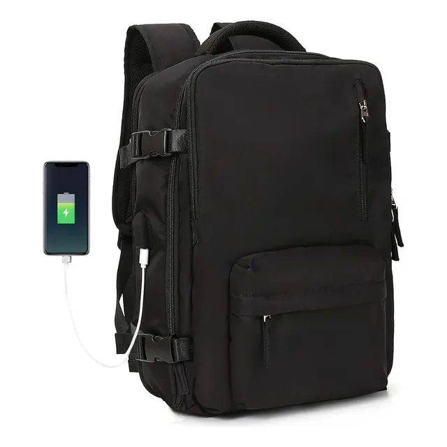 Mochila viaje Genérica Large Travel Backpack color negro diseño lisa 40L