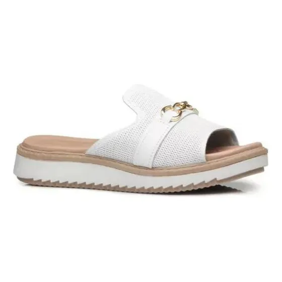 233663-01 Chinelo Fem Flat Branco Pegada