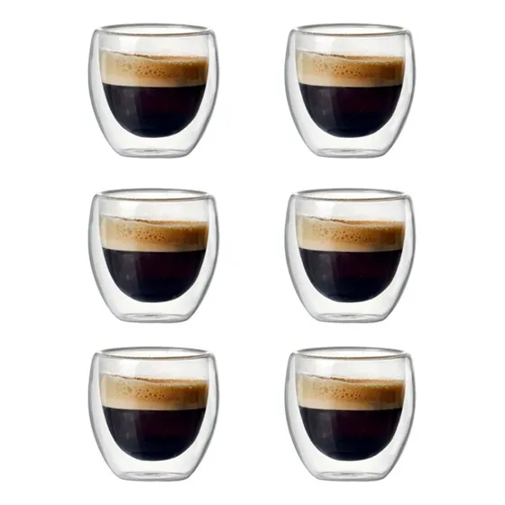 Pack 6 Vasos De Vidrio Doble Pared Té Café Sin Asa 250ml
