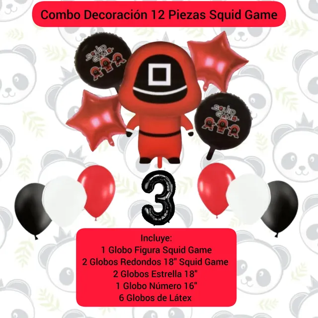 Set De 12 Globos Decoración Juego Del Calamar Squid Game