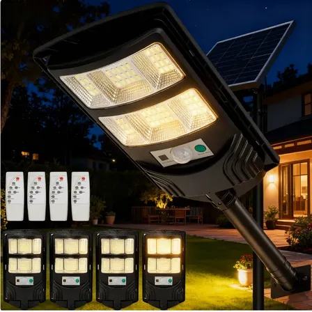 Kit 4 Luminária Solar Iluminação Pública Externa Com Sensor 110/127/220v Preto Branco-quente