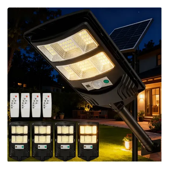 Kit 4 Luminária Solar Iluminação Pública Externa Com Sensor