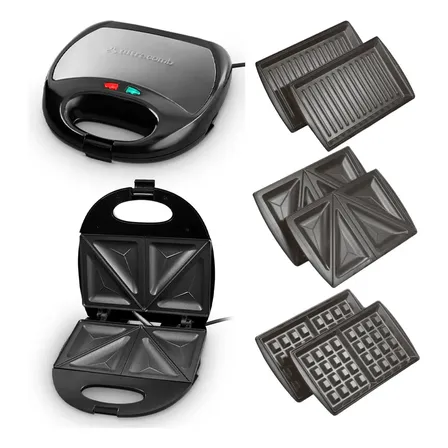 Sandwichera 3 En 1 Marca Ultracomb Modelo Sw-2801 - Negro Waffle Sandwich