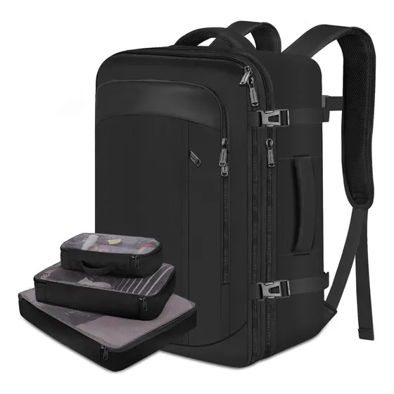 Mochila Viagem, Mochila Reforcada 40L Grande Expansível Antifurto E Impermeável para Masculina E Feminina, Mochila de Mão Pessoal Aprovada para Avião 10kg, Yorepek 1215 Cor Preta