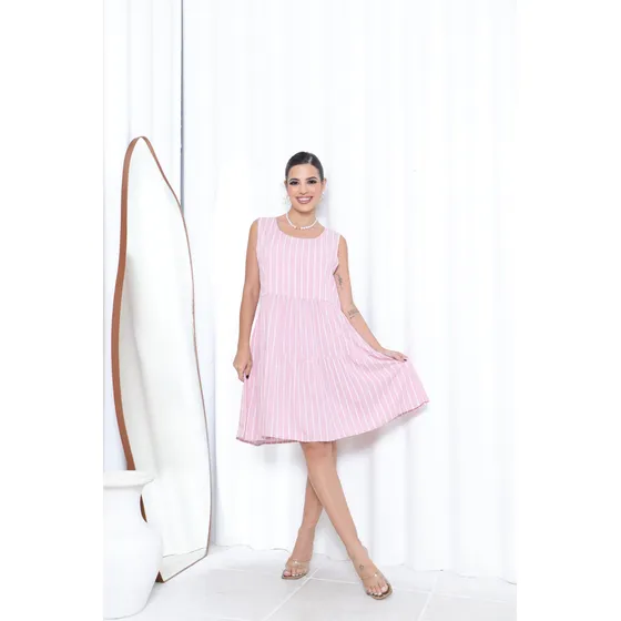 Vestido Verao Listrado No Joelho