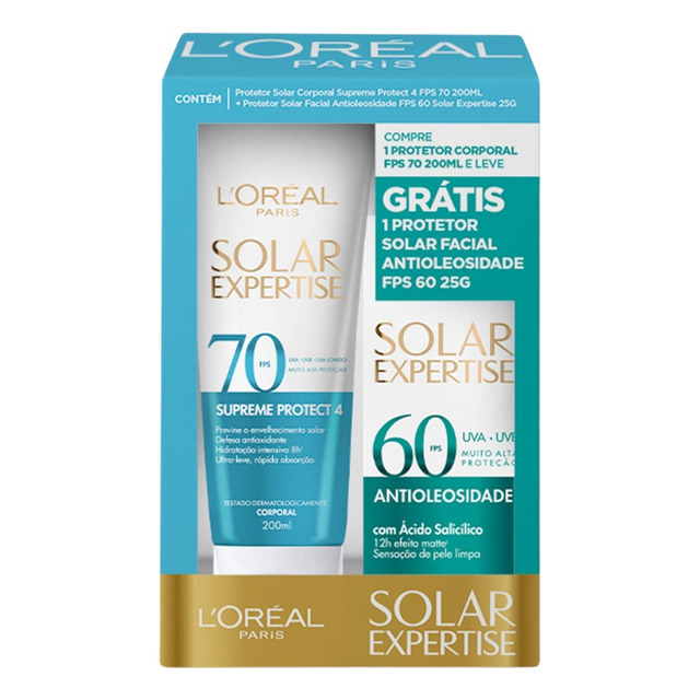 Kit Protetor Solar Loréal Paris Fps70 200ml + Facial Kit Protetor Solar Loréal Paris Fps70 200ml + Facial