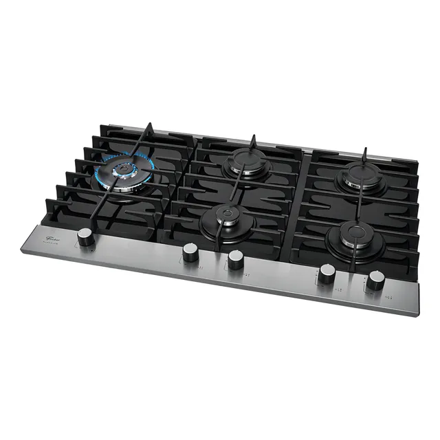 Cooktop A Gás Tripla Chama Fischer Vidro 5 Bocas Platinium