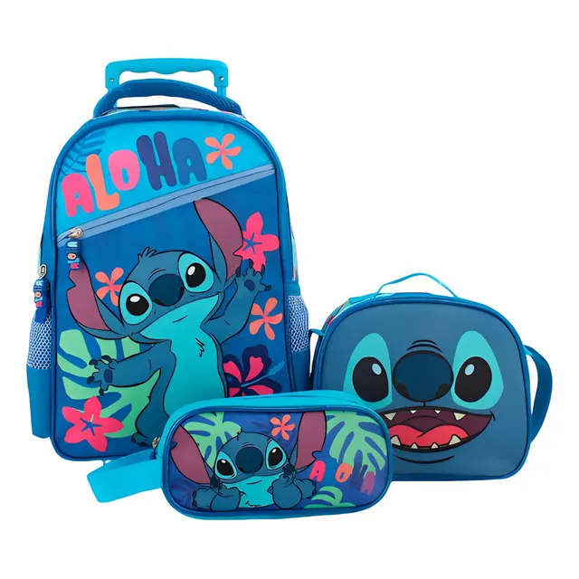 Pack Mochila Con Ruedas Stitch Estuche Lonchera