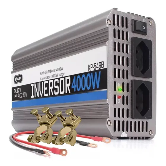 Kit Inversor Conversor De Tensao Energia 12v Para 220v 4000w Pico 8000w Led Indicador Botão Liga/desliga Tripla Proteção Universal Igual Tomada Residencial 220v Terminal Bateria Sapão Brinde