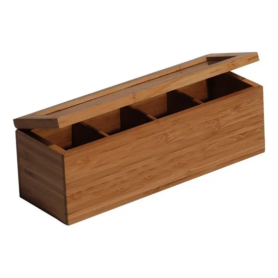 Caja De Te 4 Divisiones Rectangular De Bambu 26 X 9 X 9 Cm