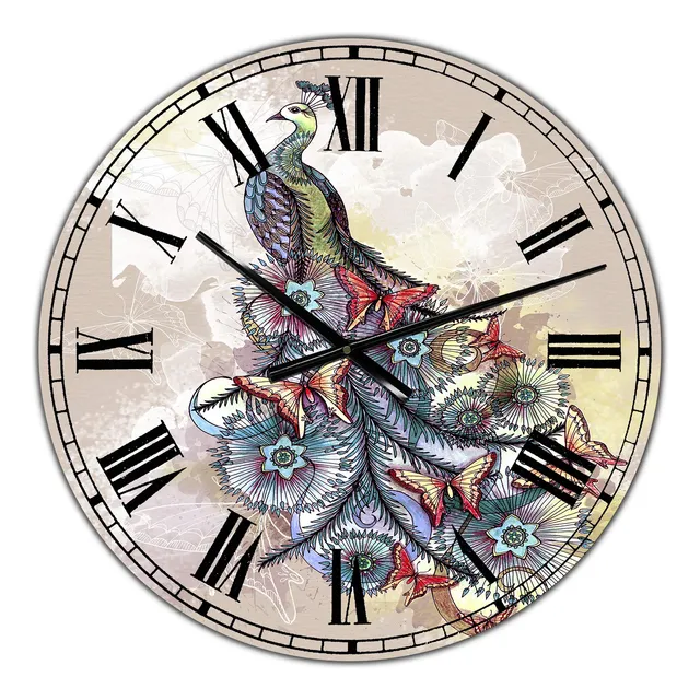 Reloj Pared Diseño Mariposa Pavo Real
