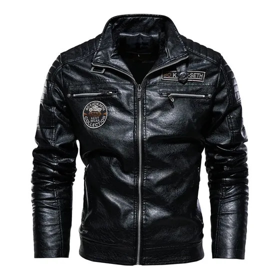 Chamarra Hombre De Moto Pu Piel Vellón  Cremallera Chamarra