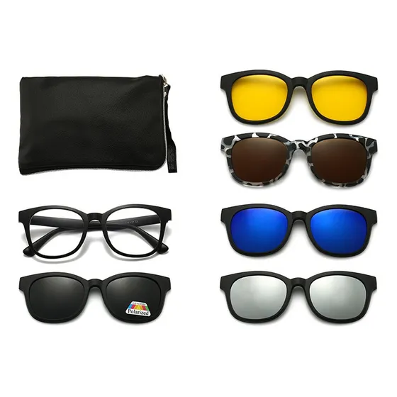Armação Para Óculos De Grau + 5 Lentes Clip On De Sol 2207 P
