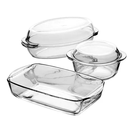 Refractario Para Hornear De Vidrio Con Tapa Juego Borcam Color Blanco