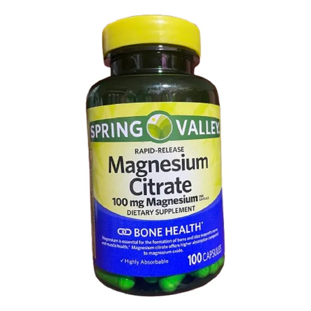 Magnesium Citrate 100mg  100caps  Spring Valley Sin Sabor