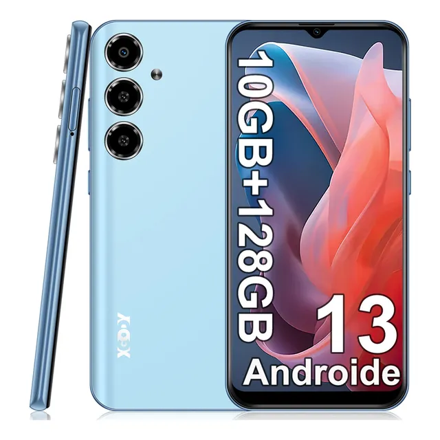 Teléfono móvil Xgody V50 10+128 GB Ram Dual Sim 6.5 pulgadas Hd Android 12 teléfono celular con reconocimiento facial 4500 mah con GPS azul
