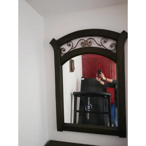 Espejo Decorativo En Madera Maciza Y Hierro Forjado 10/10