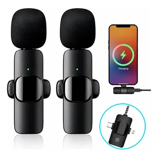 Microfone Lapela 3em1 Sem Fio Duplo Para Celular Caixas Som Preto