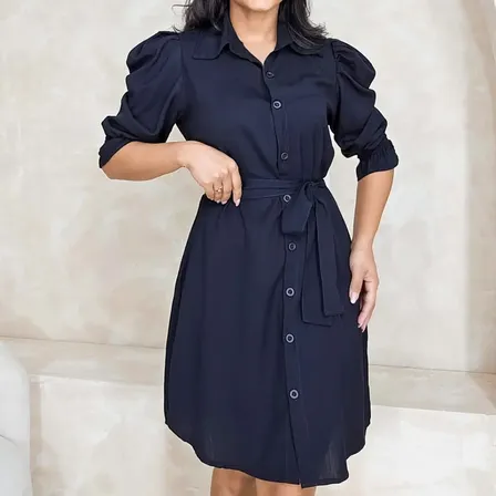 Chemise Feminino De Botoes Com Amarraçao Boho Manga 3/4