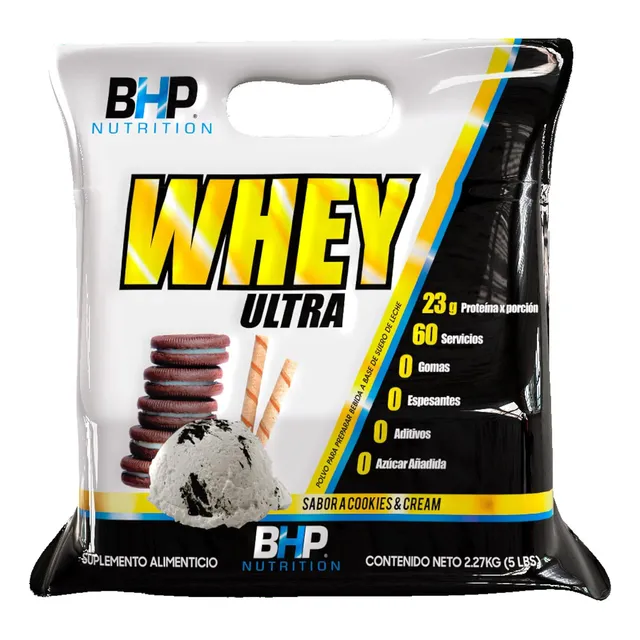 BHP Proteina whey Suero de leche Proteína premium 60 serv 23grs proteína 5lbs Holograma de calidad y seguridad Low carb Sin azúcar añadida producto 100% original