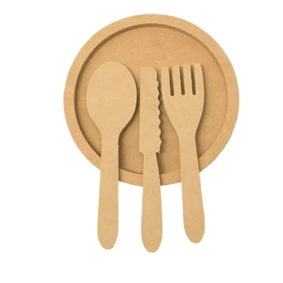 Set Plato Y Cubierto Madera Mdf Jugar Cocinita Aprender 
