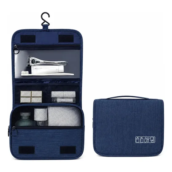 Bolsa Viaje Cosmético Organizador De Maquillaje Impermeable Color Azul petróleo Diseño de la tela Nylon