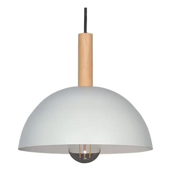Lampara Colgante Media Esfera Aluminio Con Madera 24cm E27