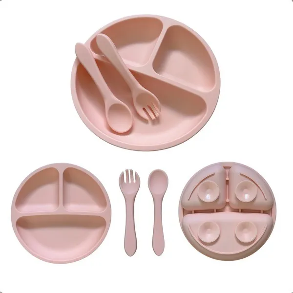 Plato Silicona Bebe Cubiertos 3 Divisiones Anticaida Ventosa