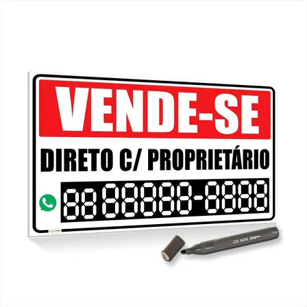 Placa Vende-se Direto C/ Proprietário + Caneta Casa 60x40cm Vende-se
