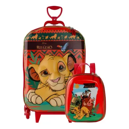 Kit Mochila Escolar Rei Leão Maxtoy com Rodas e Lancheira 3D