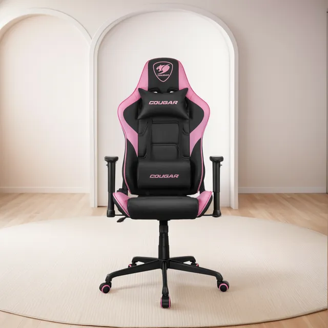 Silla Gamer Profesional Cougar Armor Eva Cuero Acero Rosada