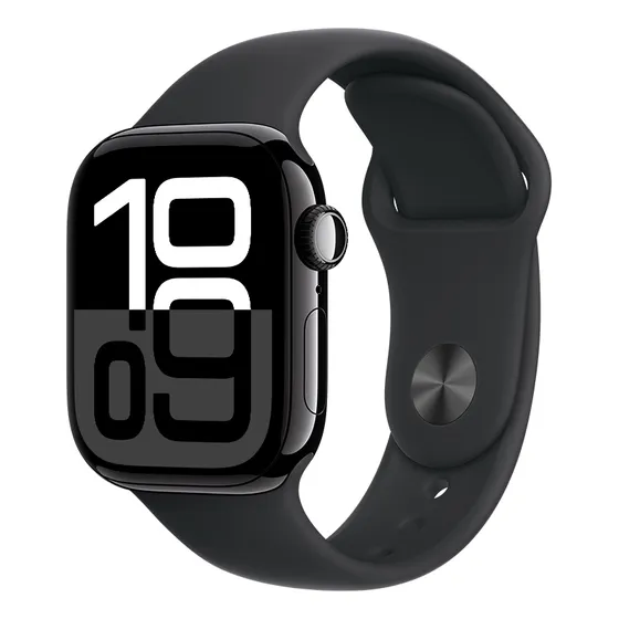 Apple Watch Series 10 GPS • Caja de aluminio negro azabache de 42 mm • Correa deportiva negra - M/L