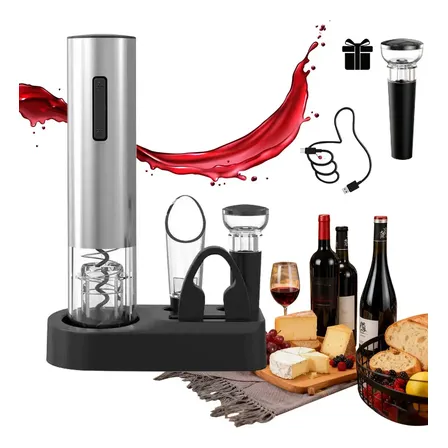 Abridor De Vinho Automático Saca Rolhas Elétrico Inox Type-c Cinza