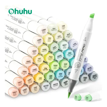 Ohuhu Kit Caneta Marcador Ponta Dupla 48 Pastel Cores