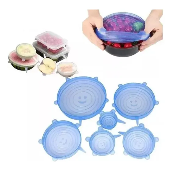 Tapas Elásticas Silicona Set 6 Sellado Alimentos Recipiente Color Segun Disponibilidad