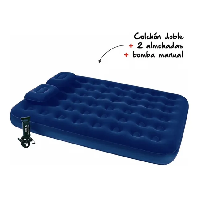 Colchon Inflable Matrimonial Doble Incluye Almohadas Y Bomba