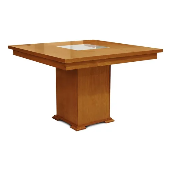 Mesa Comedor Madera Pata Central C/vidrio 140x140cm