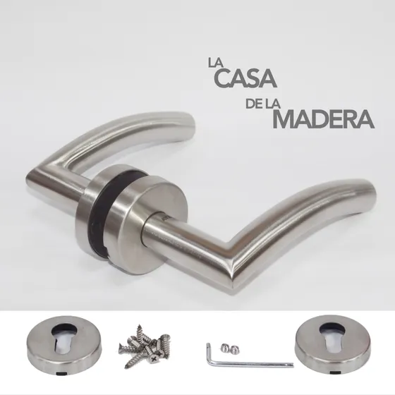 Manilla De Puerta Con Rocetas Y Bocallave Acero Inox Atz
