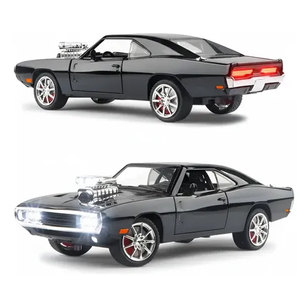 Carro 1970 Dodge Charger Miniatura Coleção Velozes E Furiosos 11: Capítulo Final 1:24 Sr Toys Cor 1970 Dodge Charger Metal Com Luz E Som Preto