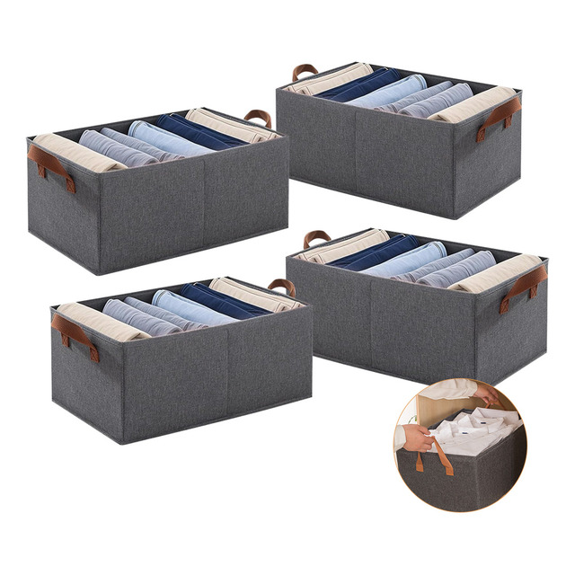 Kit 4 Cesto Caixa Organizadora Dobrável Guarda Roupa Grande