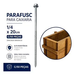 Parafuso Para Caixaria 1/4 X 20cm C/50 Pçs - Zincado Branco