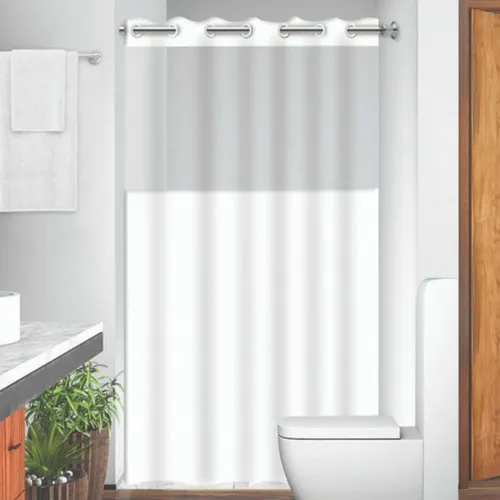 Cortina Em Pvc Para Box Antimofo Com Ilhós 1,38x1,98 Branca Cor Branco COM VISOR INCOLOR